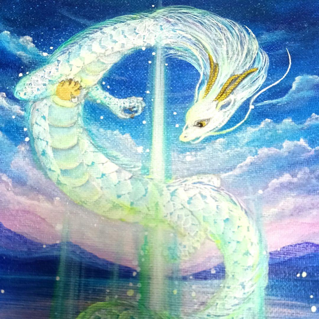No.504 F3キャンバス　 原画　光の柱　蓮　龍神絵画　開運絵画　白龍