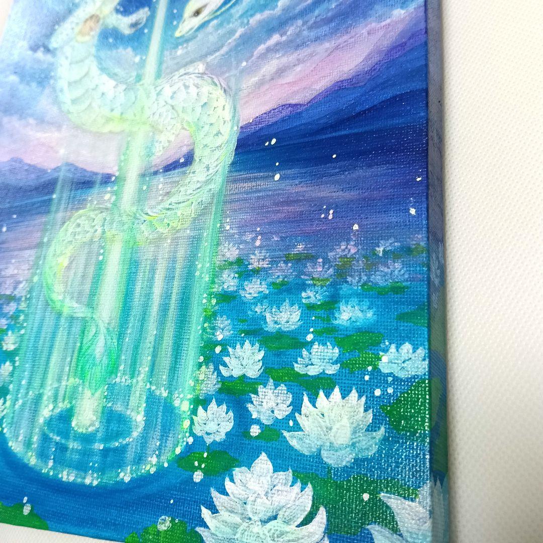 No.504 F3キャンバス　 原画　光の柱　蓮　龍神絵画　開運絵画　白龍