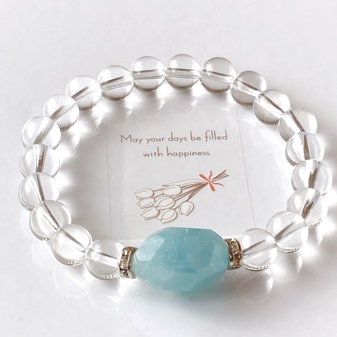 アクアマリンタンブル水晶天然石ブレスレットパワーストーンブレスレット
