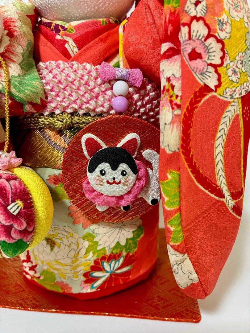 【ねこの創作人形】招き猫　こま犬飾り　まねきねこ　ちりめん細工