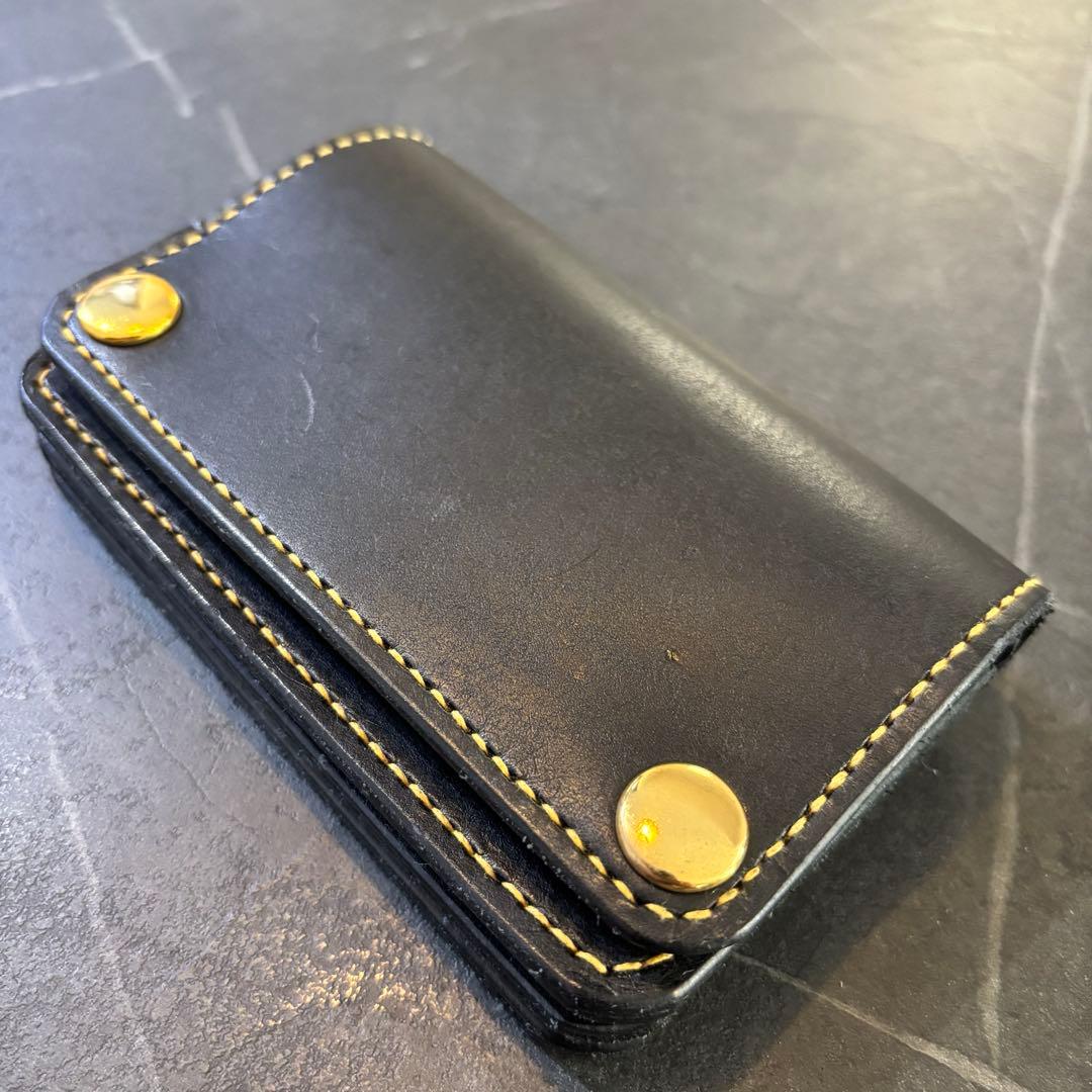 レザーウォレット　トラッカーウォレット　3層　厚手レザー　タイダイ　黒革財布