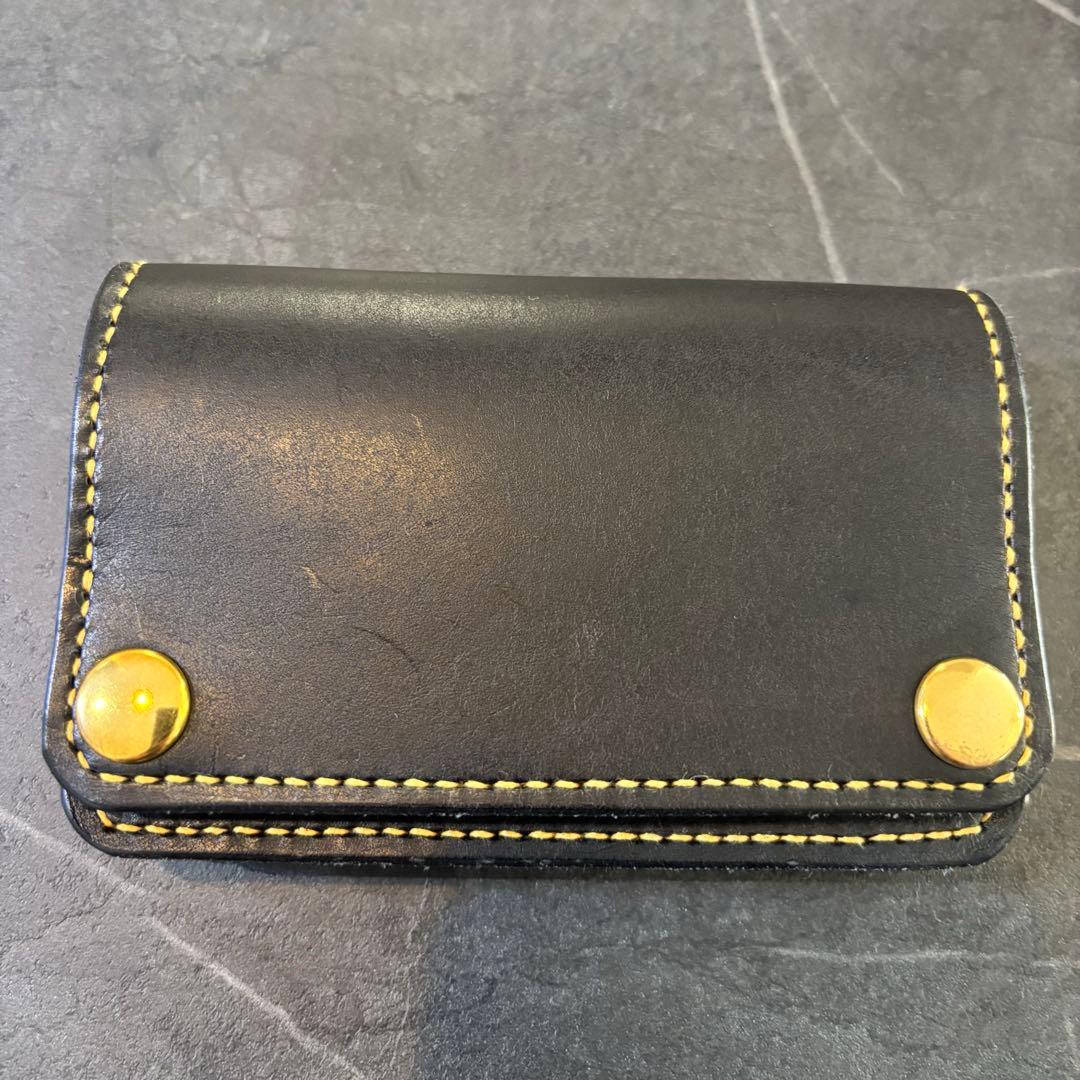 レザーウォレット　トラッカーウォレット　3層　厚手レザー　タイダイ　黒革財布