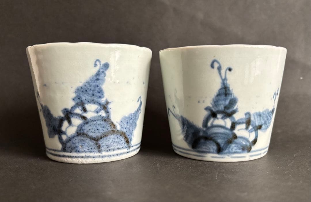 古伊万里 染付 水車文 蕎麦猪口　２客セット