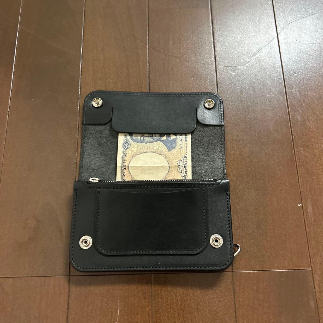 トラッカーウォレット　ブラック　栃木レザー　真鍮