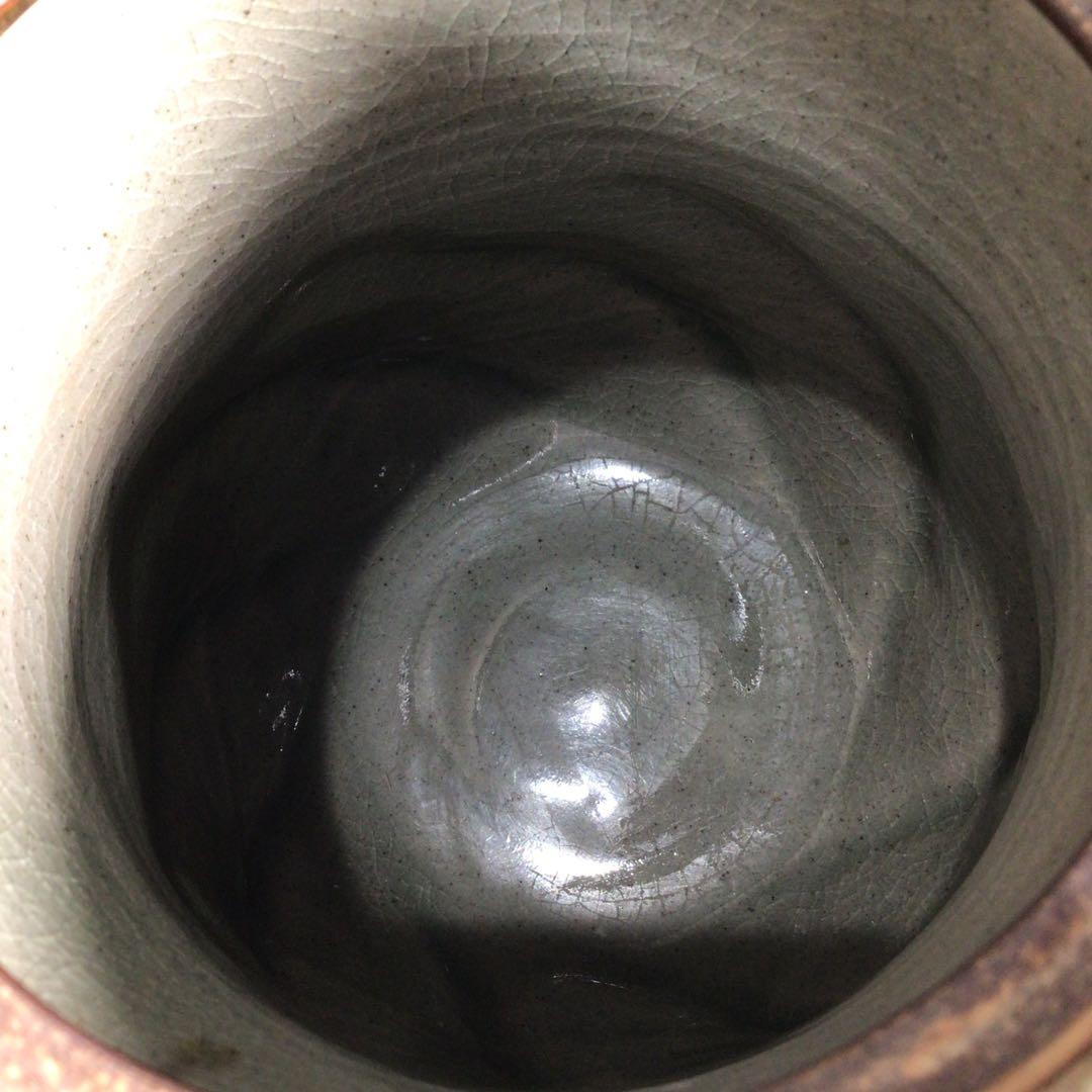 Ｎ１６５　水指　『明神窯　岡本高始造』『練上水指』　共箱　茶道具