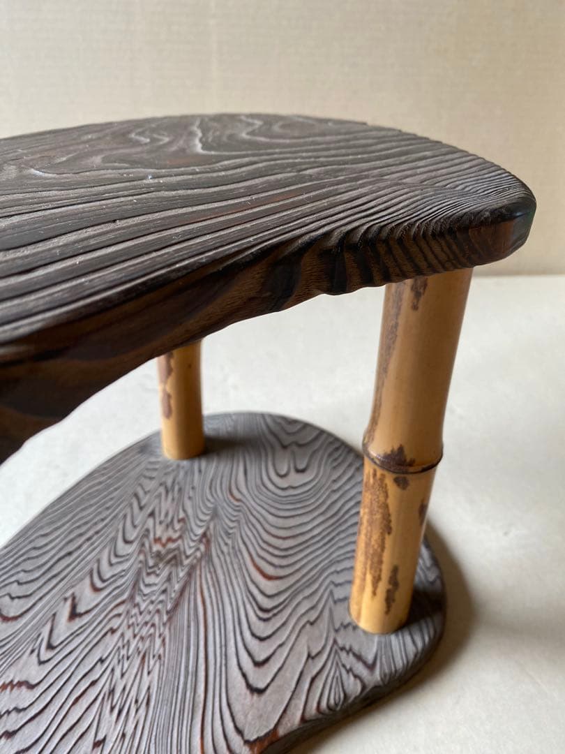 焼杉棚　飾り棚　飾り台　二段　置き台　茶道具