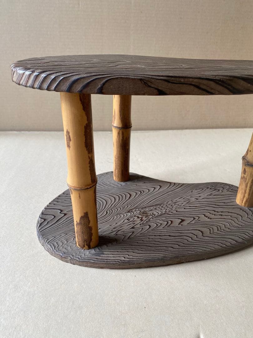 焼杉棚　飾り棚　飾り台　二段　置き台　茶道具