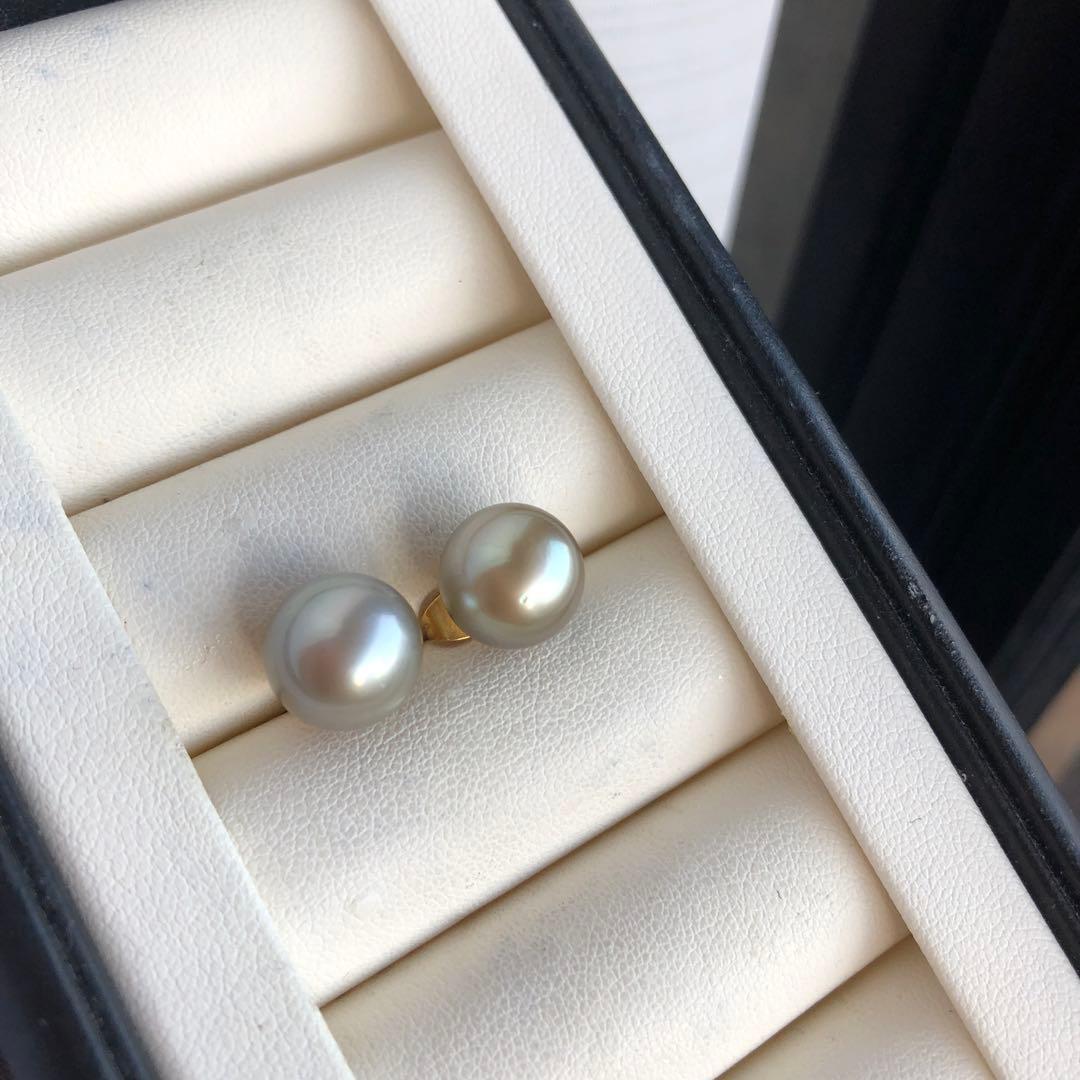 希少AppleGreen 黒蝶真珠ピアス タヒチパールピアス