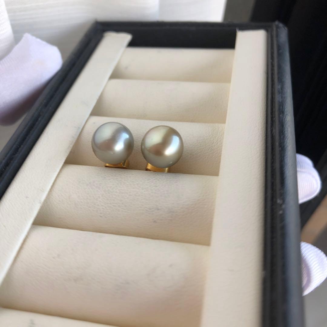 希少AppleGreen 黒蝶真珠ピアス タヒチパールピアス