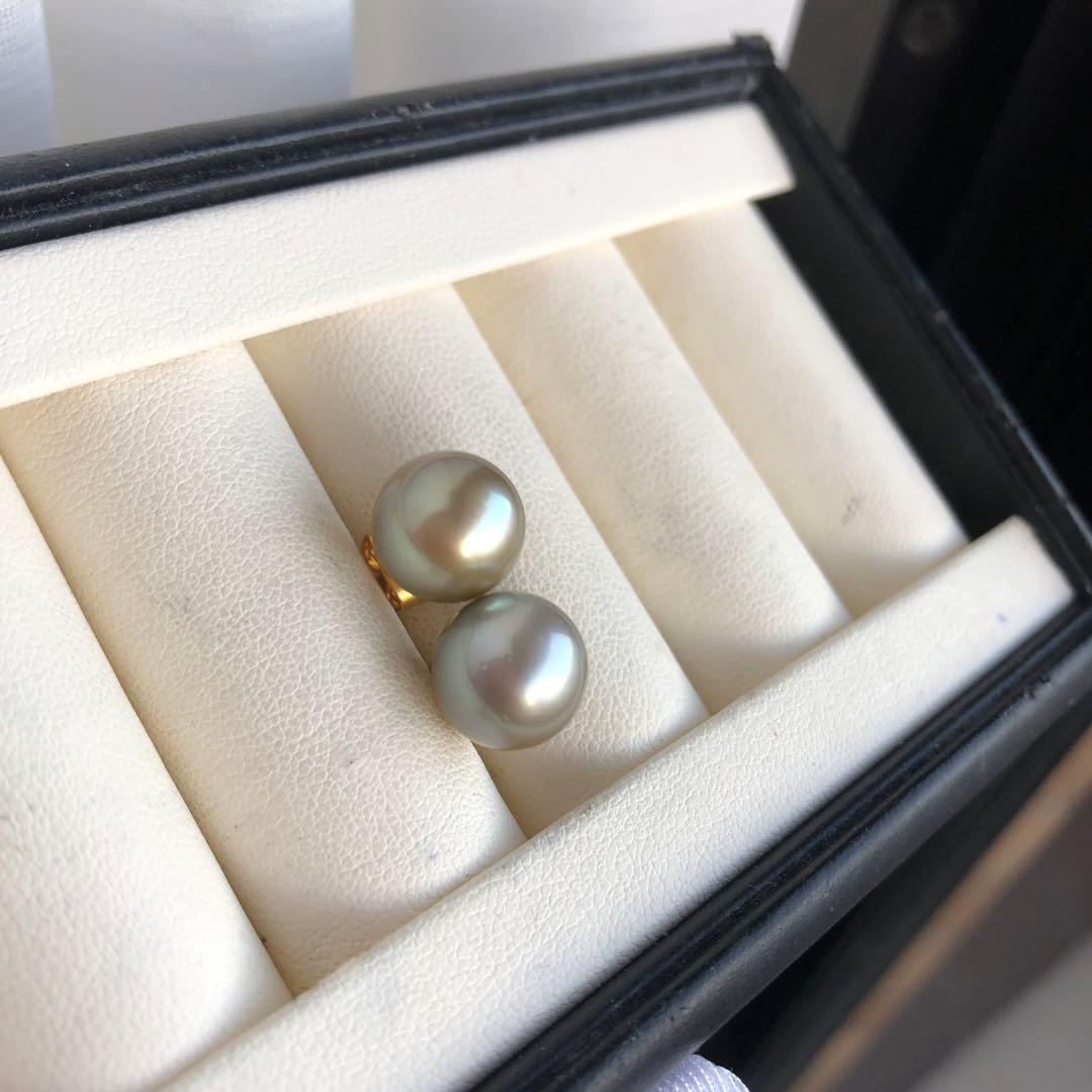 希少AppleGreen 黒蝶真珠ピアス タヒチパールピアス