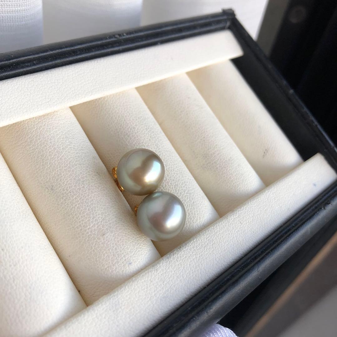 希少AppleGreen 黒蝶真珠ピアス タヒチパールピアス