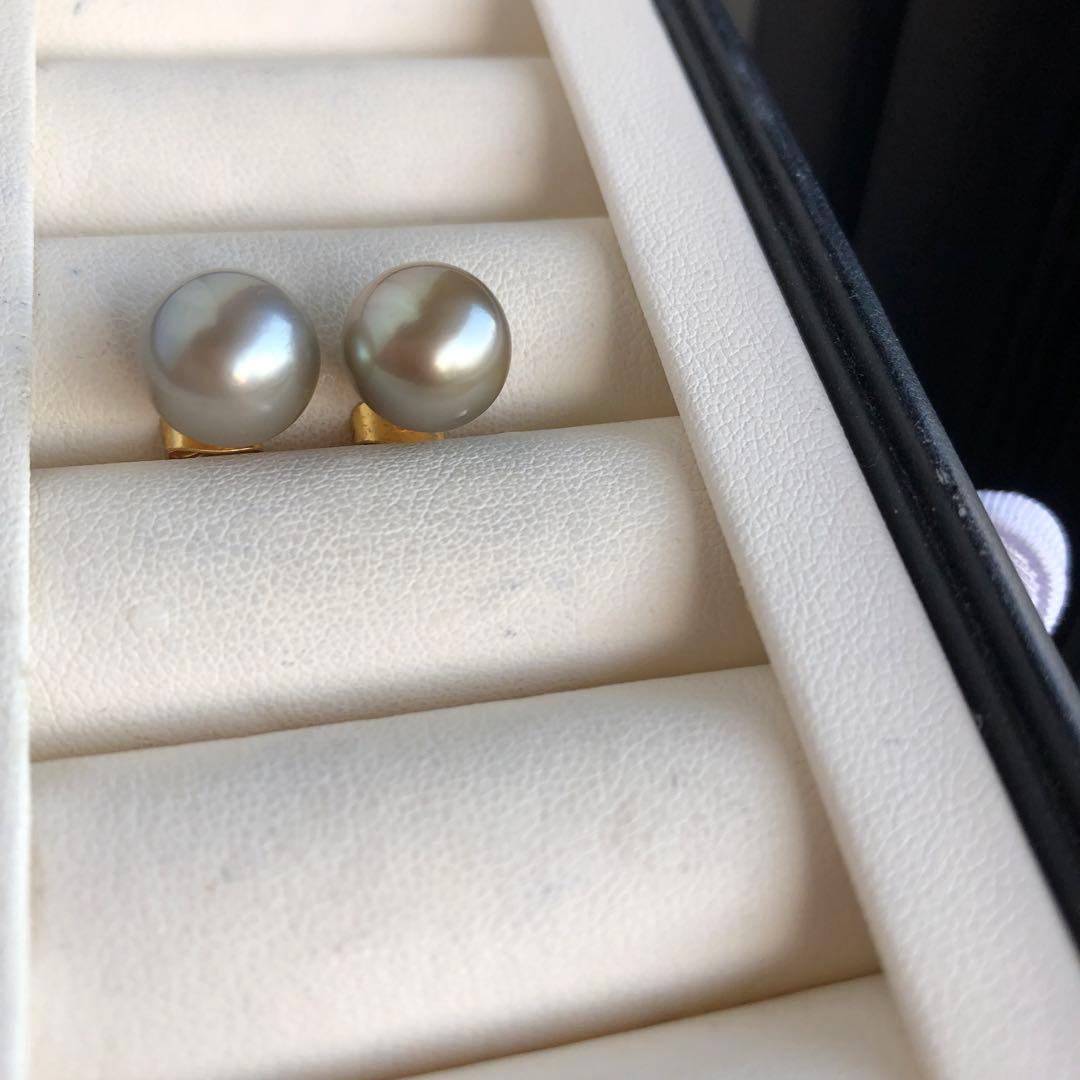 希少AppleGreen 黒蝶真珠ピアス タヒチパールピアス