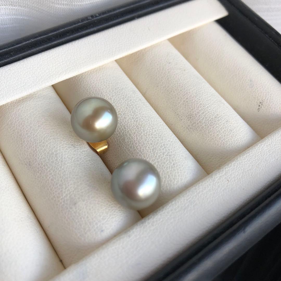 希少AppleGreen 黒蝶真珠ピアス タヒチパールピアス