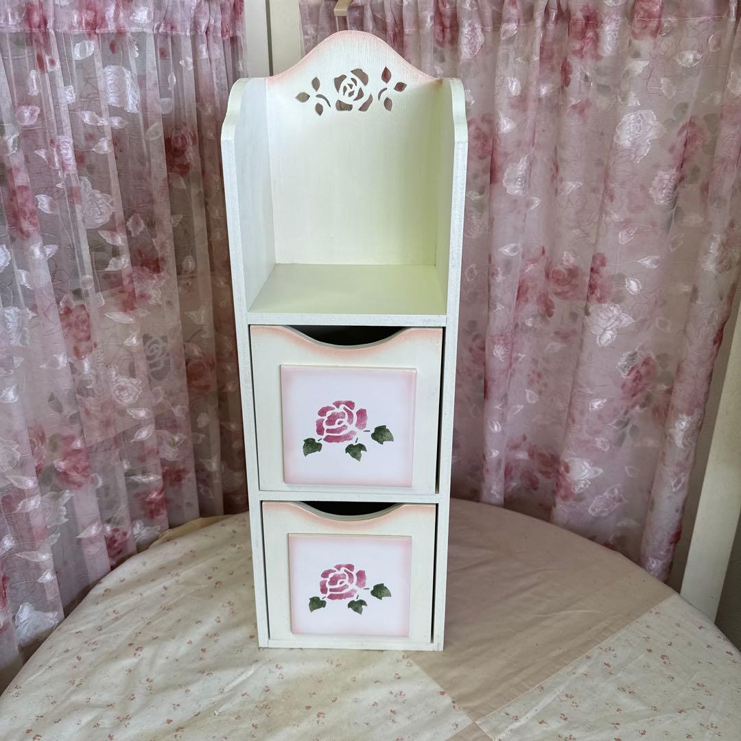 マニーローズタイルの木製引き出し付2WAYシェルフ薔薇のカッティング棚　日本製