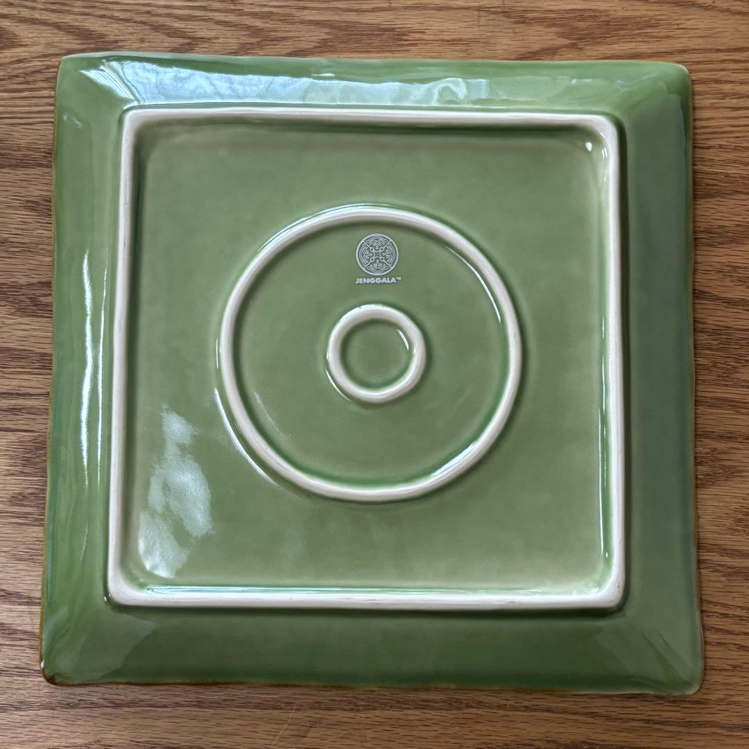 美品◇ジェンガラ プレート 大皿 グリーン 2枚セット プルメリア柄