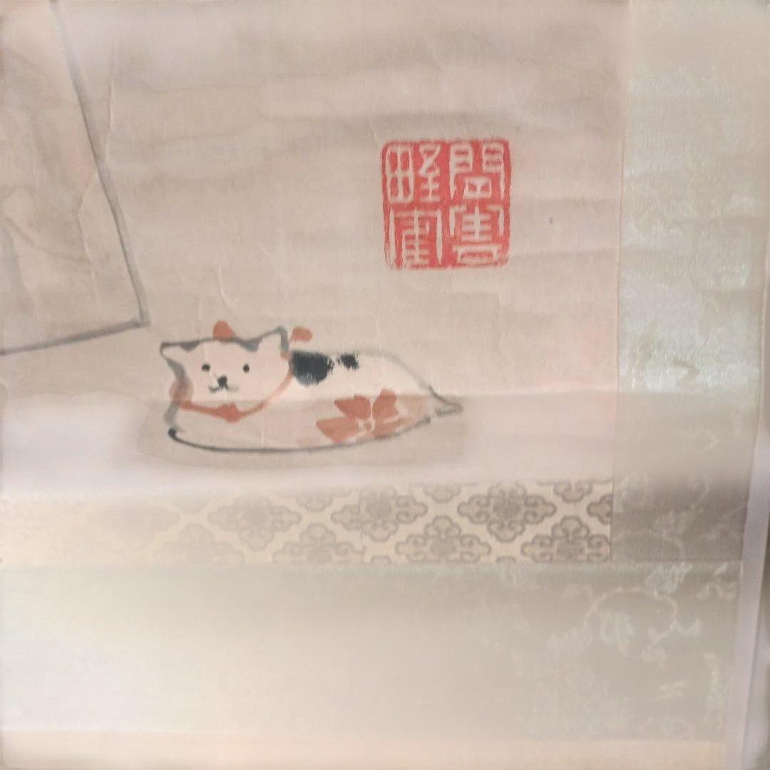 お値下げ　掛軸　雛祭り　箱無し　猫　ひな人形　骨董