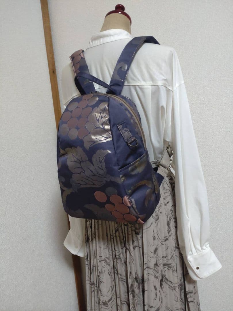 帯リメイクリュック***紫地葡萄柄**