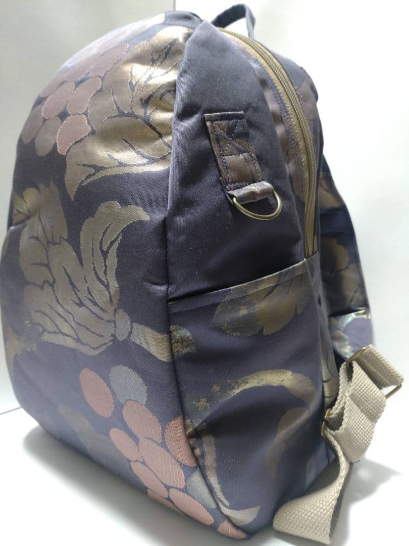 帯リメイクリュック***紫地葡萄柄**