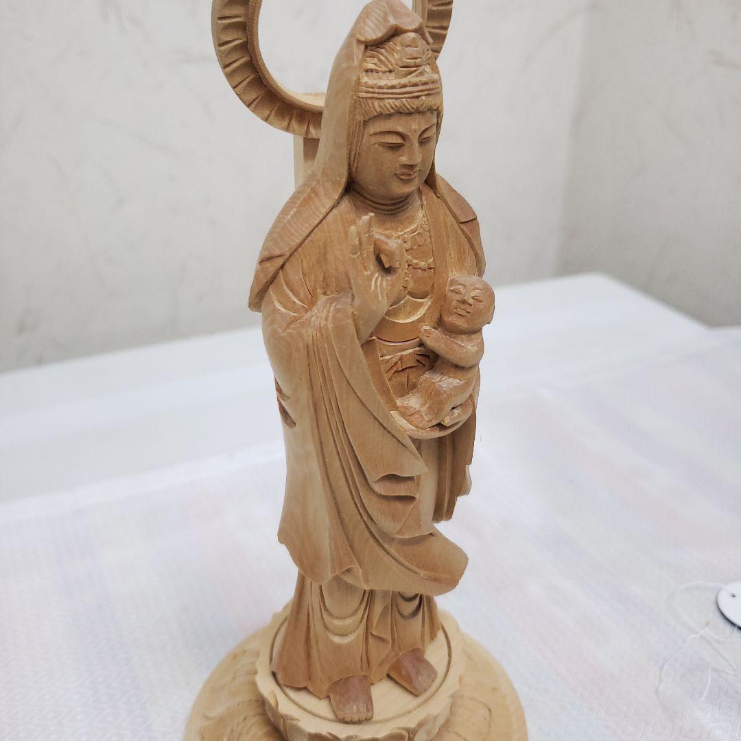 蔵出し特価　優しい仏像★ヒバ材 慈母観音菩薩像4.5寸立★約22cm