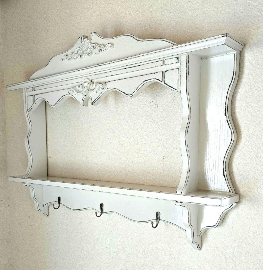 りん　フレンチアンティークシャビー壁掛けシェルフワイド800　モール