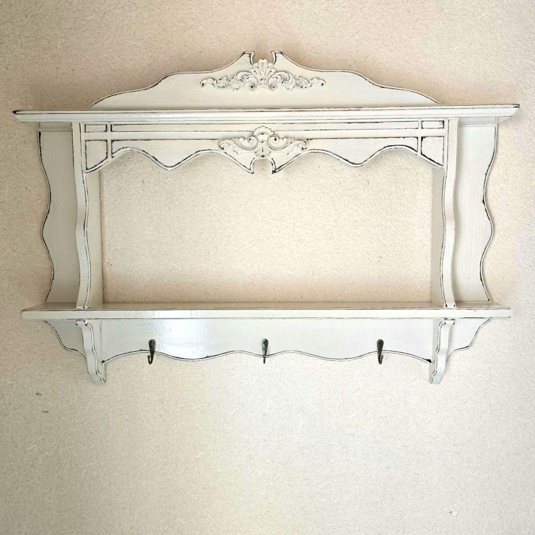 りん　フレンチアンティークシャビー壁掛けシェルフワイド800　モール