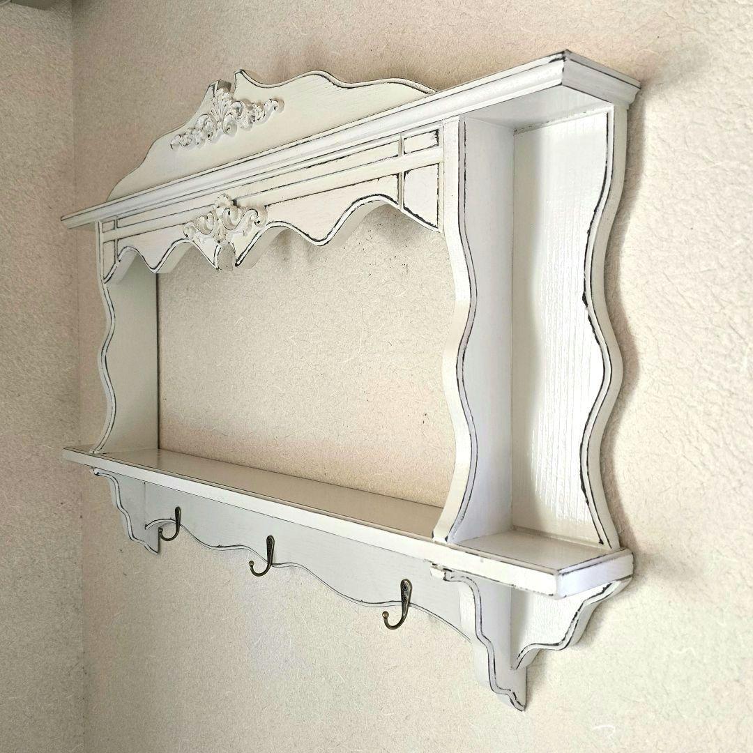 りん　フレンチアンティークシャビー壁掛けシェルフワイド800　モール