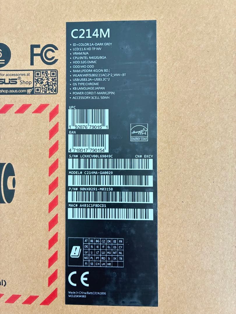 ASUS Chromebook C214MA 11.6型 タッチ 4GB