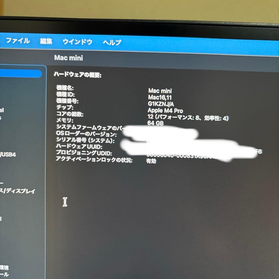 Apple Mac mini M4 Pro 64GBメモリー