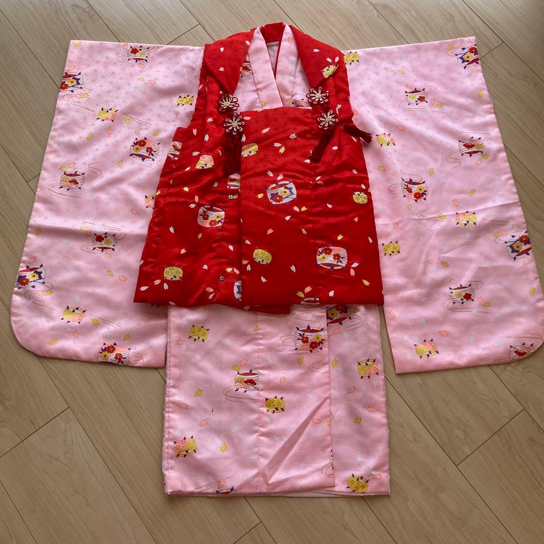 七五三 3歳 女の子 子供 着物 被布 セット　古典　レトロ　ピンク
