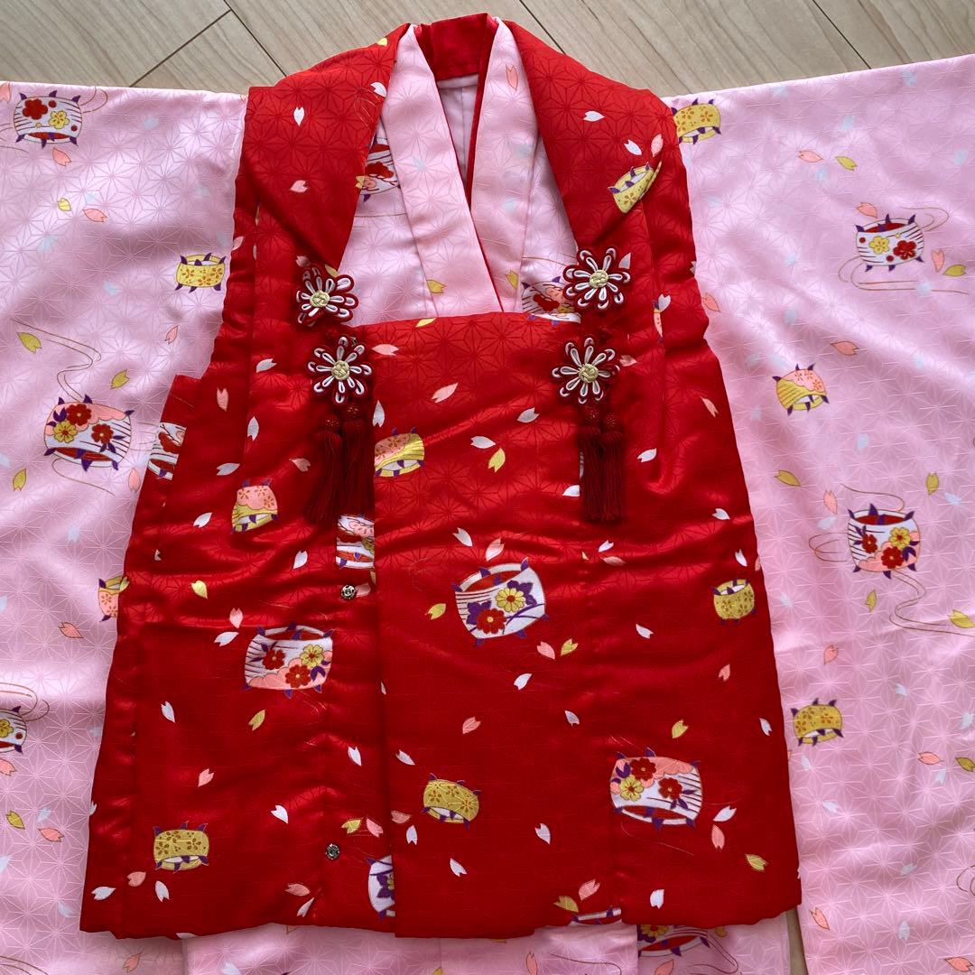 七五三 3歳 女の子 子供 着物 被布 セット　古典　レトロ　ピンク