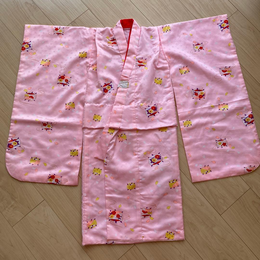 七五三 3歳 女の子 子供 着物 被布 セット　古典　レトロ　ピンク