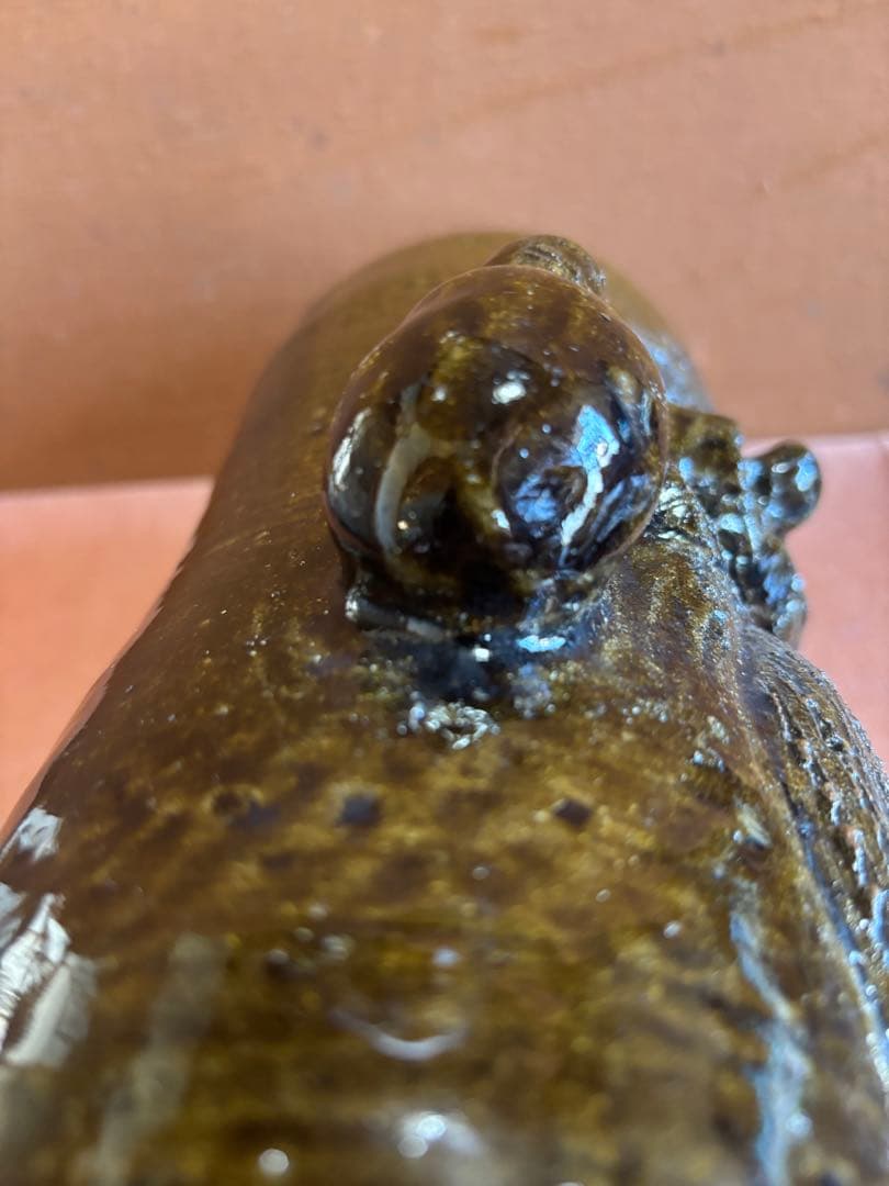 河井寛次郎作藁灰鉄釉森人形置物　検森の季節の案内人