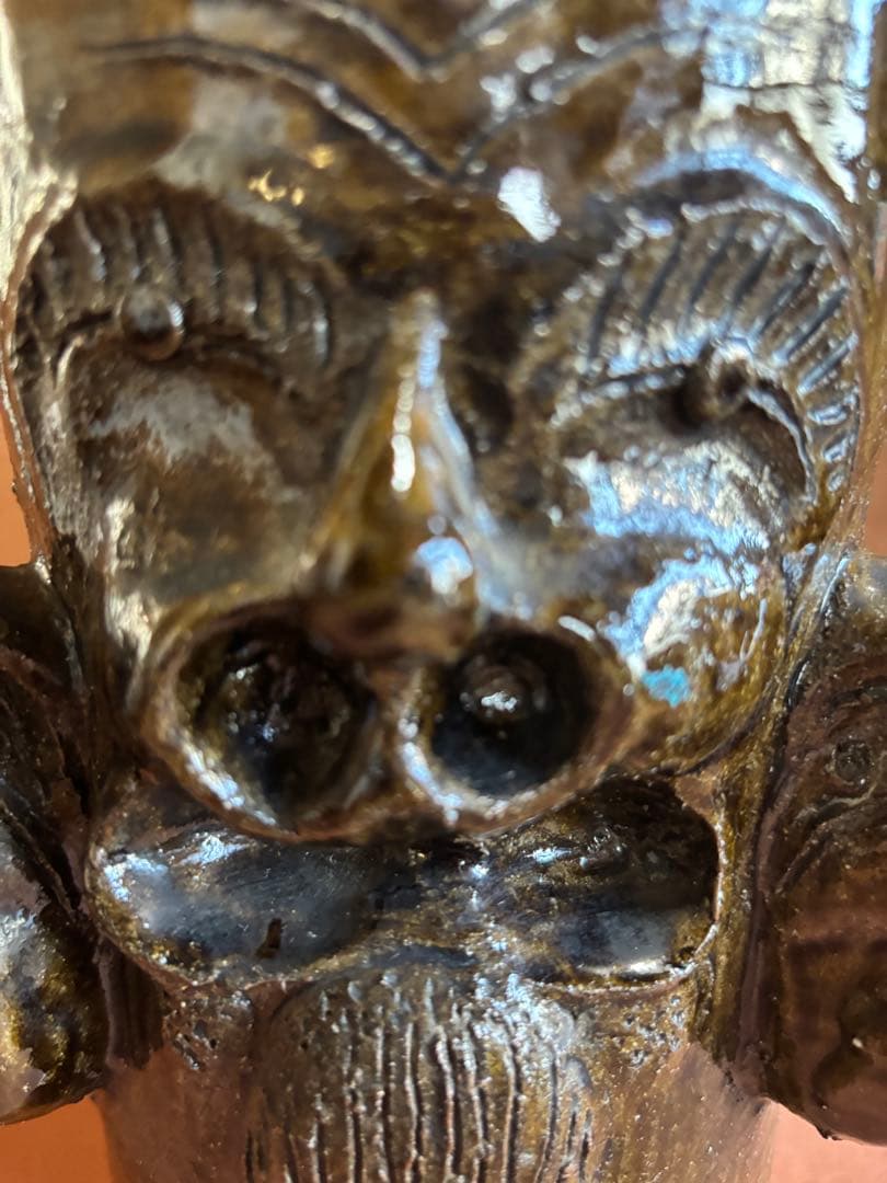 河井寛次郎作藁灰鉄釉森人形置物　検森の季節の案内人