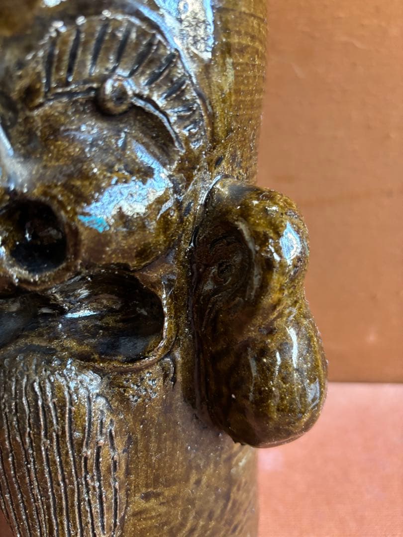 河井寛次郎作藁灰鉄釉森人形置物　検森の季節の案内人