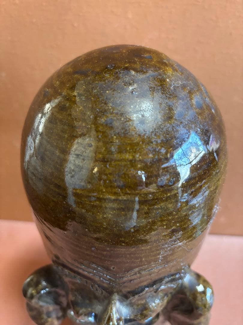 河井寛次郎作藁灰鉄釉森人形置物　検森の季節の案内人