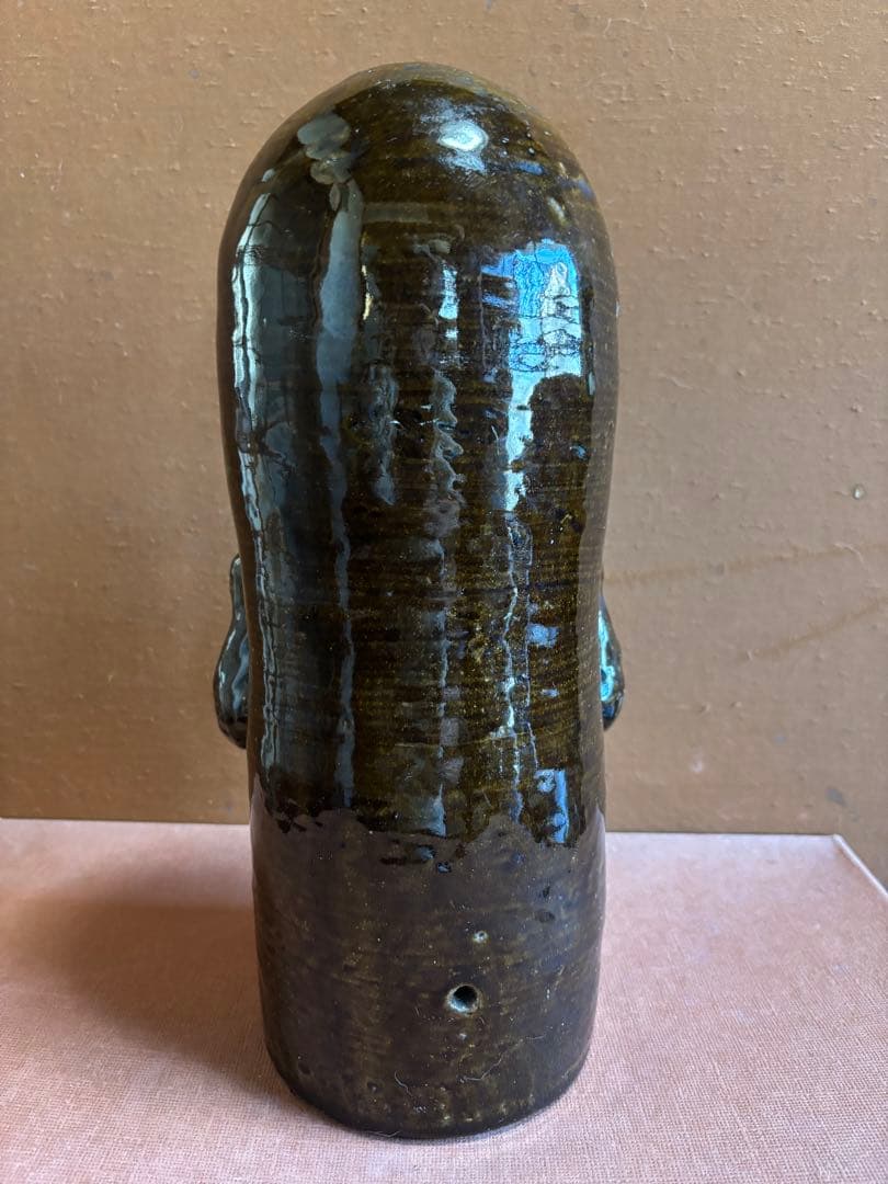 河井寛次郎作藁灰鉄釉森人形置物　検森の季節の案内人