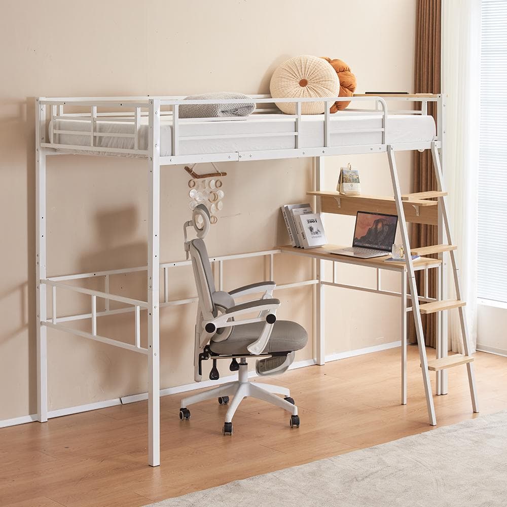 【送料無料】北欧風ロフトベッド シングル コンセント付　耐荷重150　WHITE