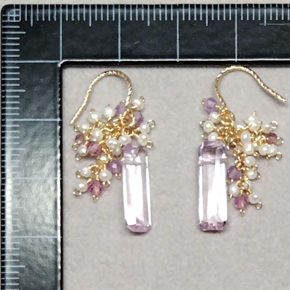 １4Kgf天然石ピアス　バケットカットピンクアメジストのJune Bride