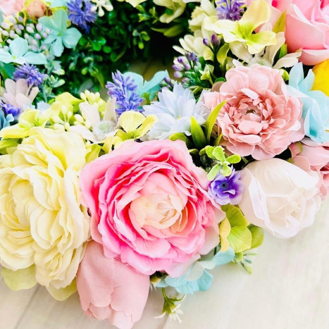 春リース 春まち パステル ローズ イースター 春色 野花 イースター119