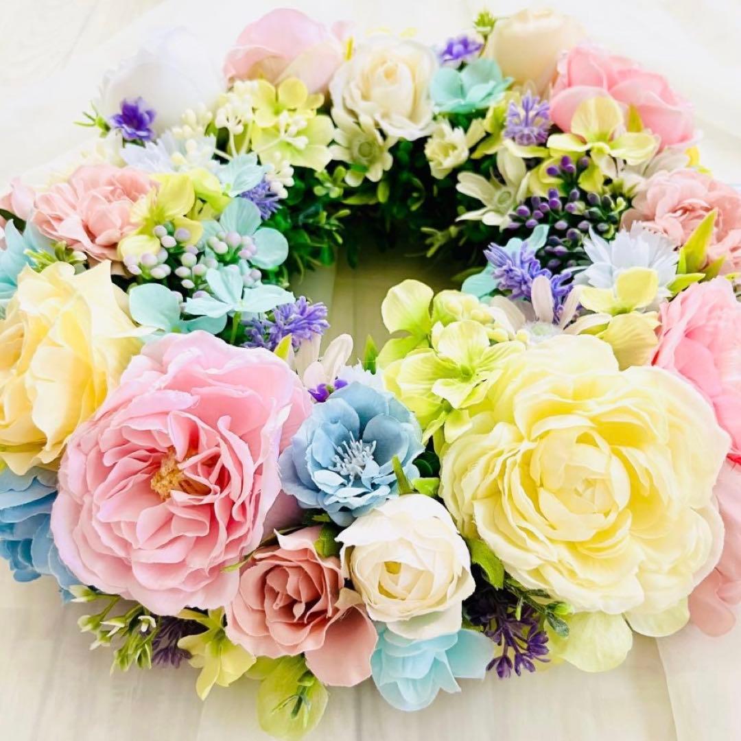 春リース 春まち パステル ローズ イースター 春色 野花 イースター119