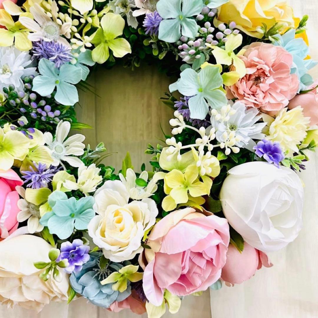 春リース 春まち パステル ローズ イースター 春色 野花 イースター119