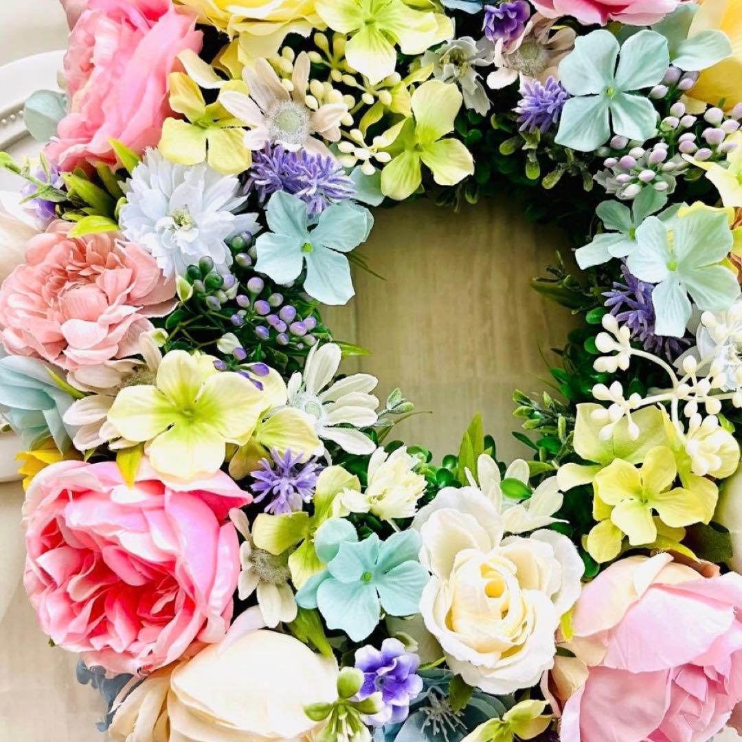 春リース 春まち パステル ローズ イースター 春色 野花 イースター119