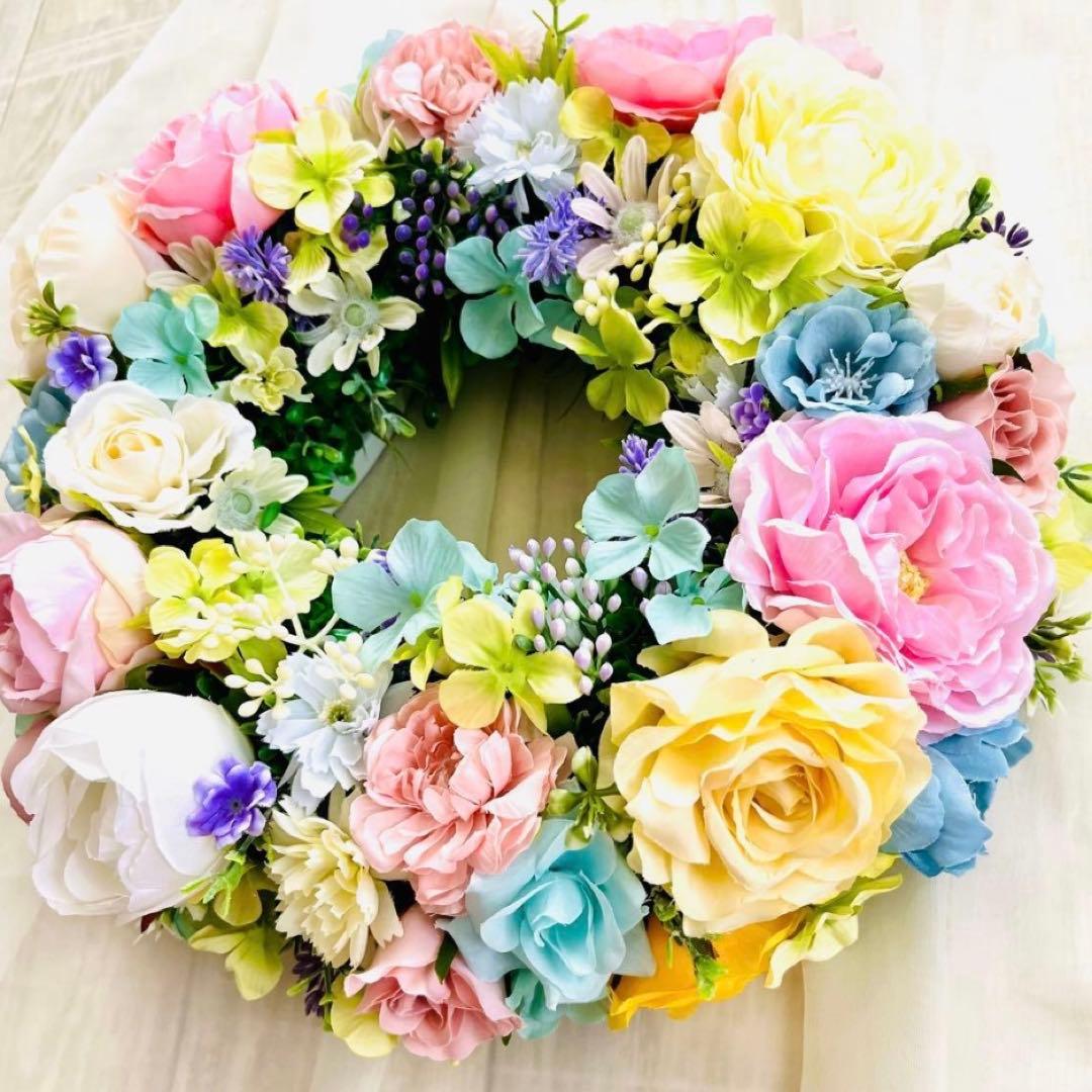 春リース 春まち パステル ローズ イースター 春色 野花 イースター119