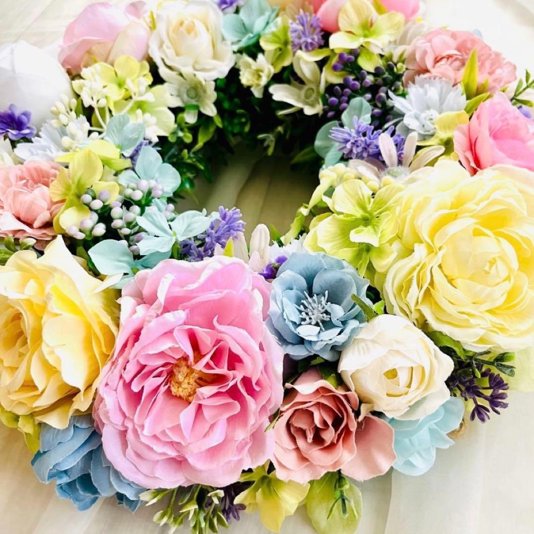 春リース 春まち パステル ローズ イースター 春色 野花 イースター119