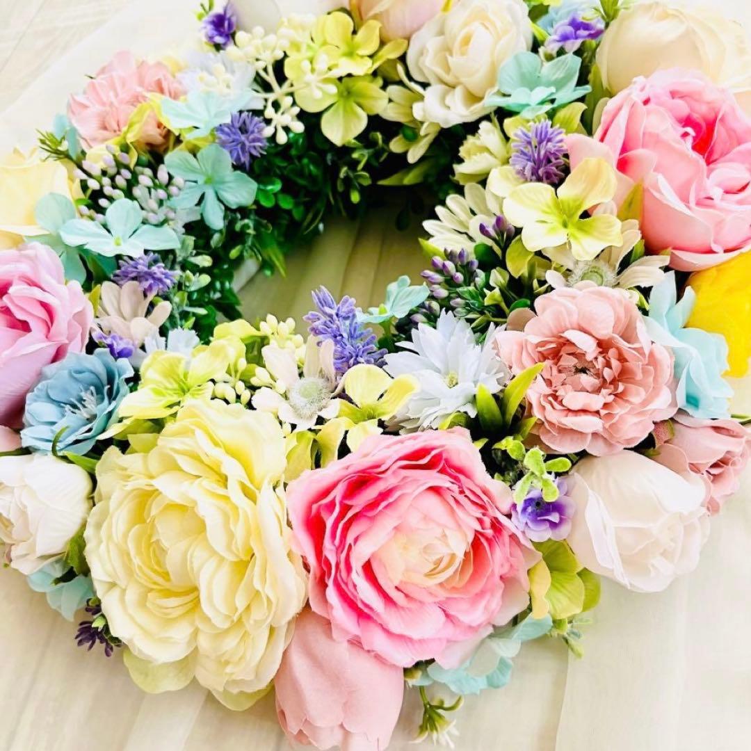 春リース 春まち パステル ローズ イースター 春色 野花 イースター119