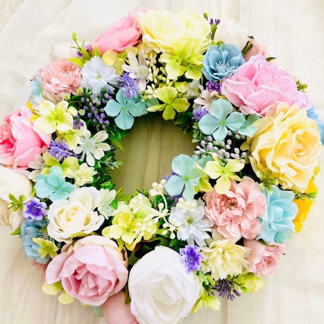 春リース 春まち パステル ローズ イースター 春色 野花 イースター119