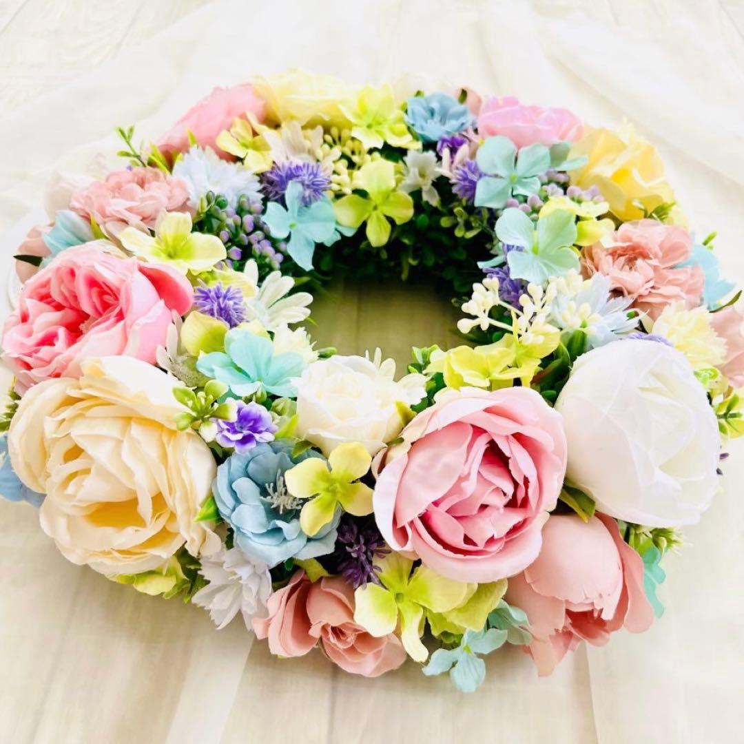 春リース 春まち パステル ローズ イースター 春色 野花 イースター119