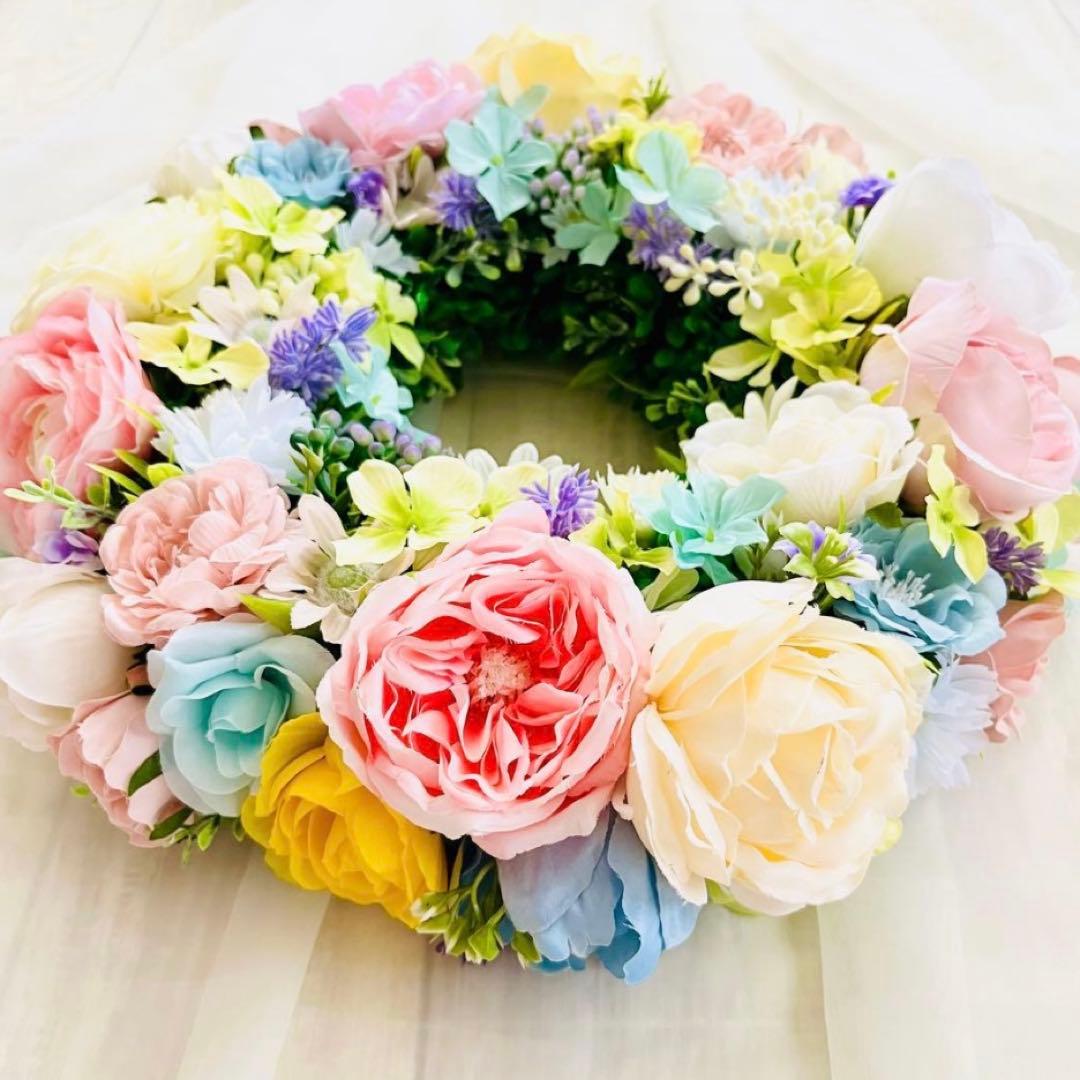 春リース 春まち パステル ローズ イースター 春色 野花 イースター119