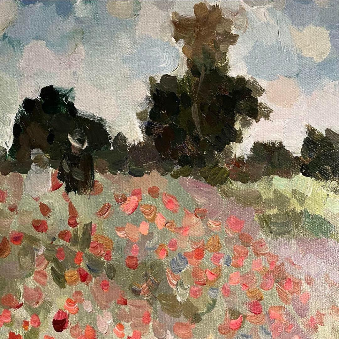 手書き油絵 クロード・モネ アルジャントゥイユのひなげし 額付 絵画 油彩画