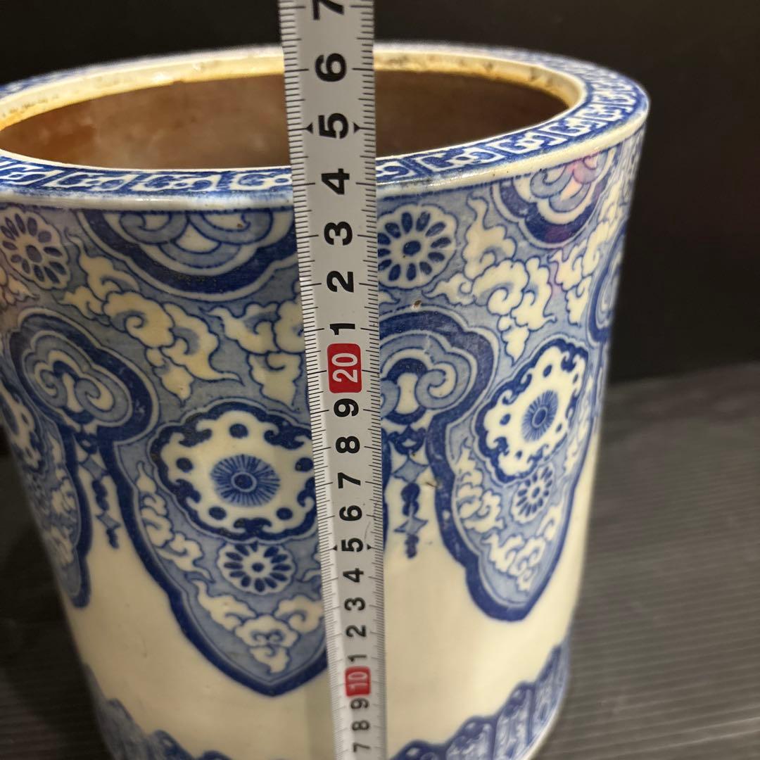 染付 火鉢 獅子耳 中国古典文様 陶器製 和インテリア